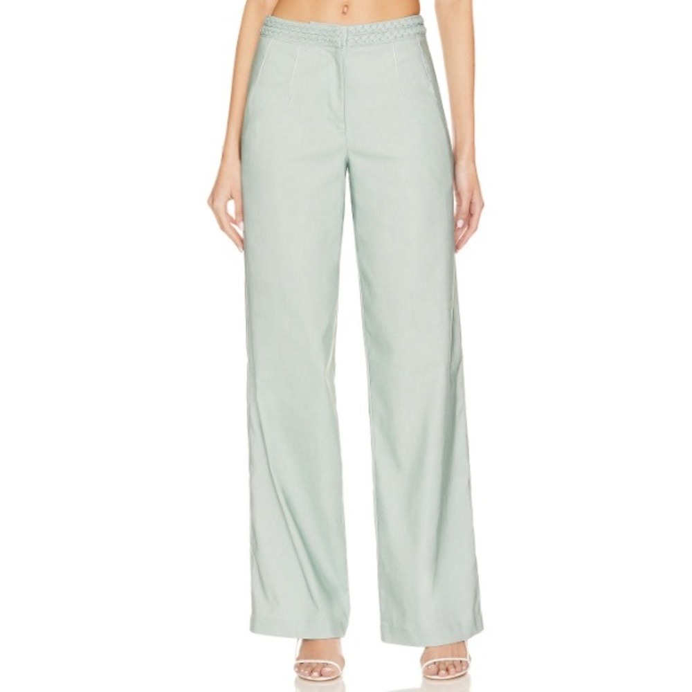 Tularosa Sage Green Braided Waistband High Rise Wide Leg Linen Pants Size S